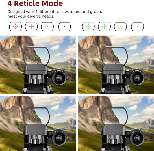 Reflex Sight - 4 Reticle Red & Green Dot Sight Optics with Integrated Red/Green Laser Sight Less Than 5mW Output