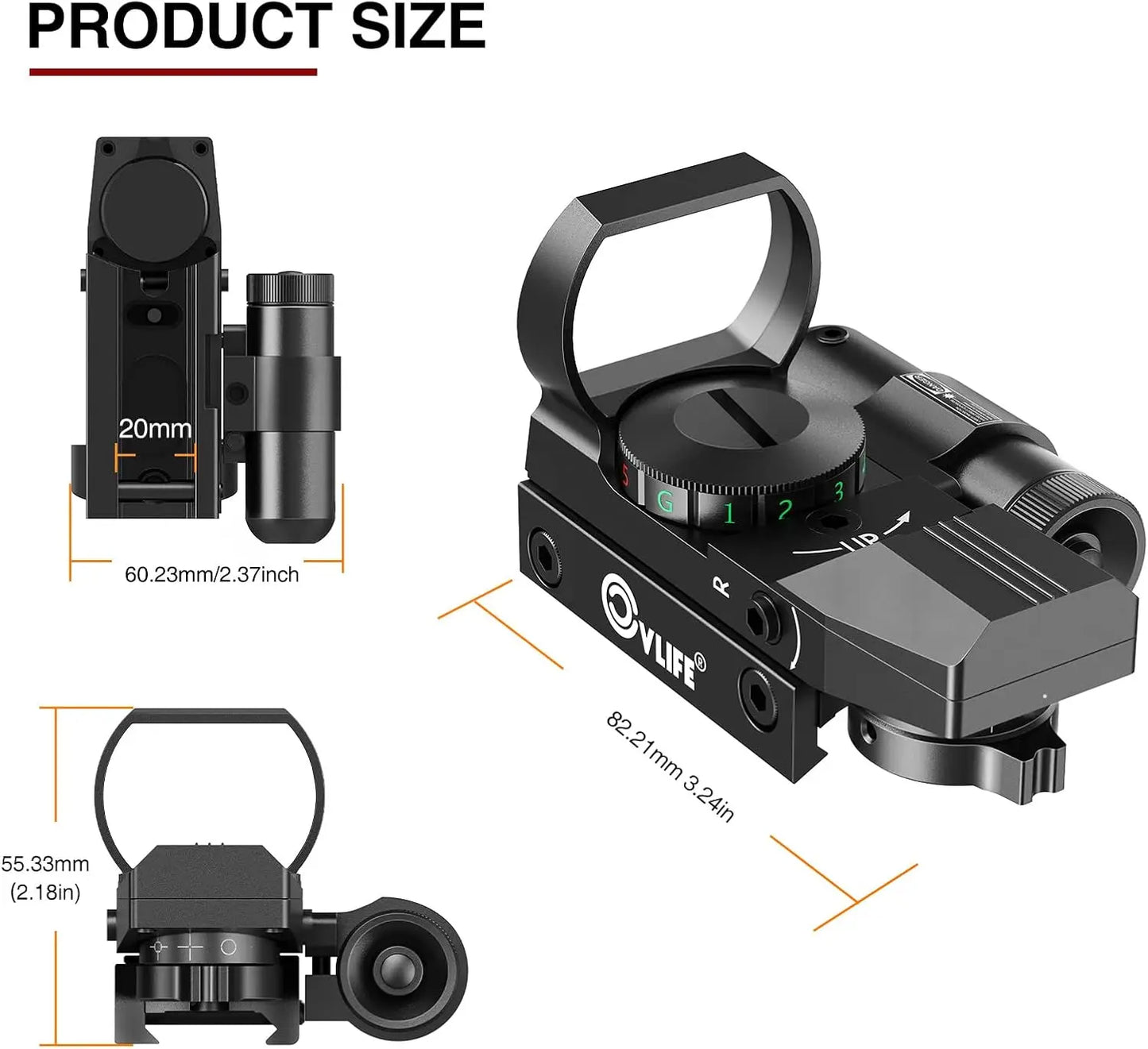 Reflex Sight - 4 Reticle Red & Green Dot Sight Optics with Integrated Red/Green Laser Sight Less Than 5mW Output