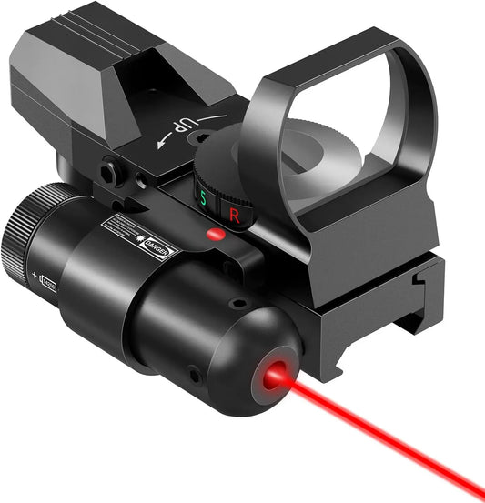 Reflex Sight - 4 Reticle Red & Green Dot Sight Optics with Integrated Red/Green Laser Sight Less Than 5mW Output