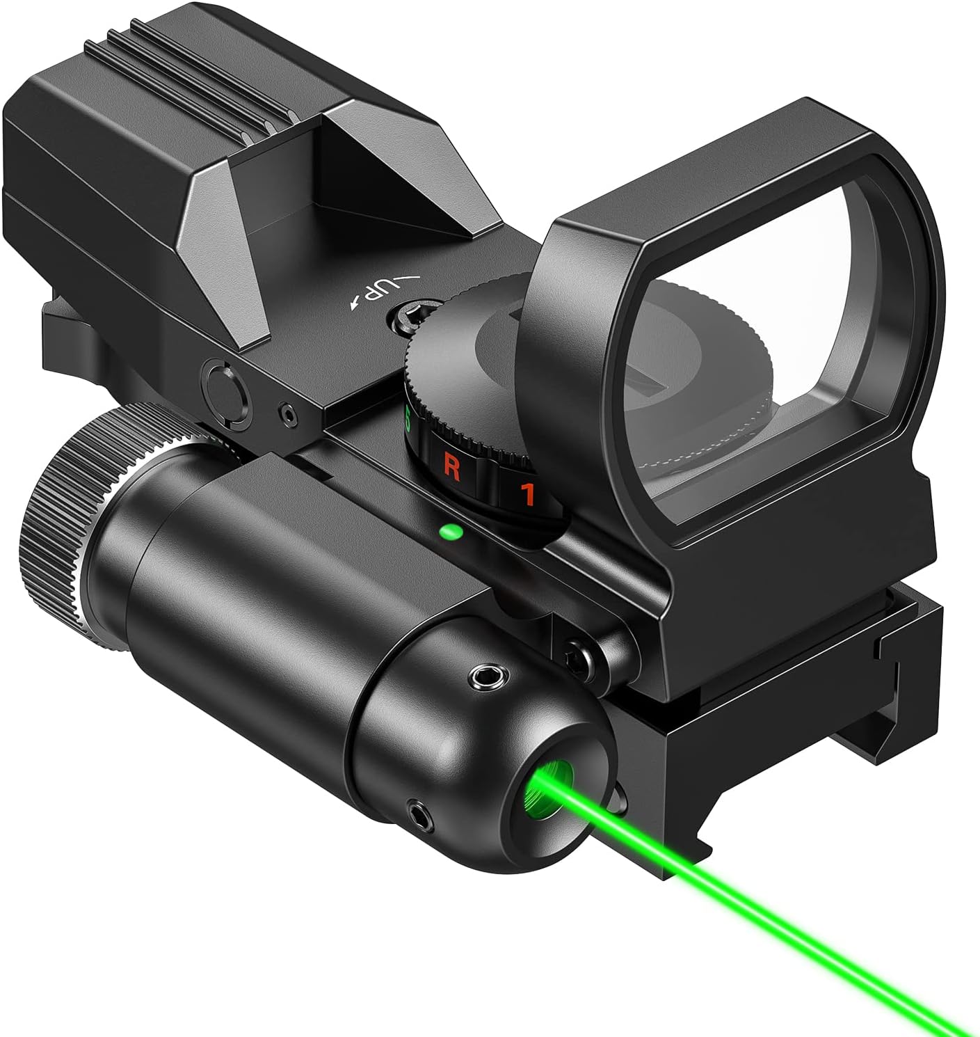 Reflex Sight - 4 Reticle Red & Green Dot Sight Optics with Integrated Red/Green Laser Sight Less Than 5mW Output