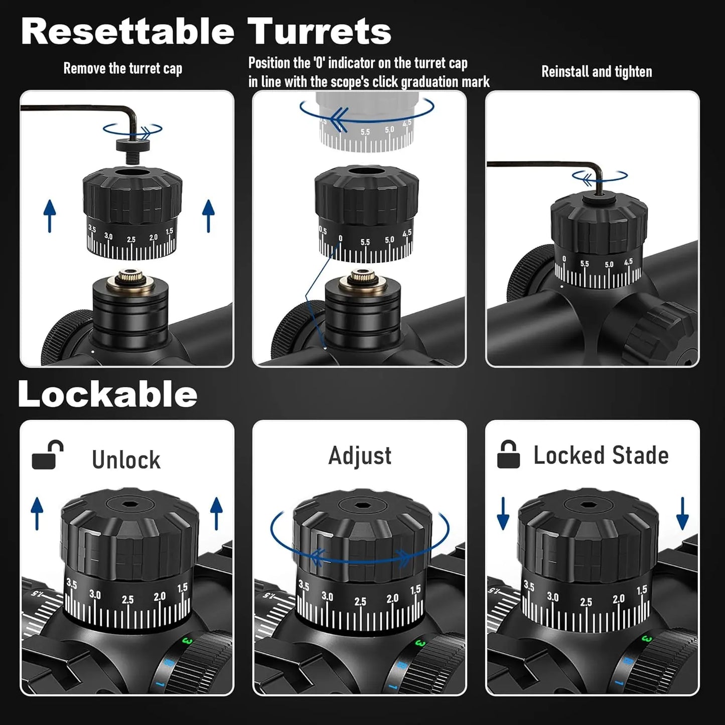 AOYO 6‑24×50 AO Long Range Rifle Scope with SFP Crosshair Reticle, Adjustable Objective, Sunshade and 11/20 mm Mounts